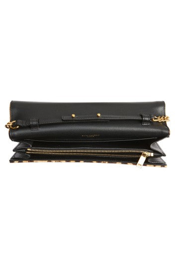 Saint Laurent Monogram Kate Leopard Print Wallet On A Chain Brown Leather Cross Body Bag