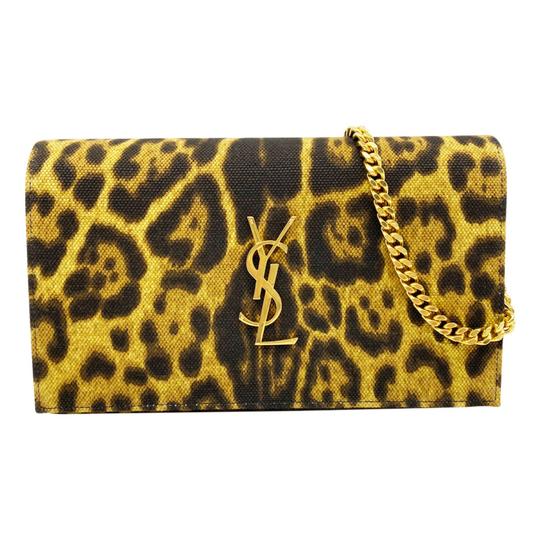 Saint Laurent Monogram Kate Leopard Print Wallet On A Chain Brown Leather Cross Body Bag