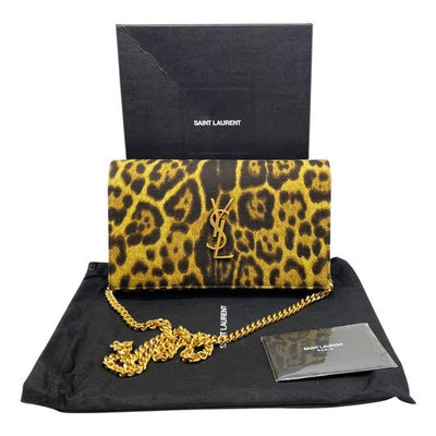 Saint Laurent Monogram Kate Leopard Print Wallet On A Chain Brown Leather Cross Body Bag