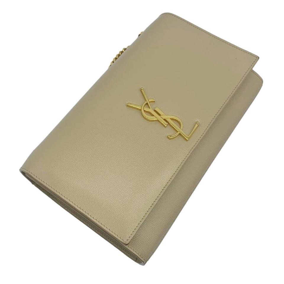 Saint Laurent Monogram Kate Medium Beige Leather Shoulder Bag