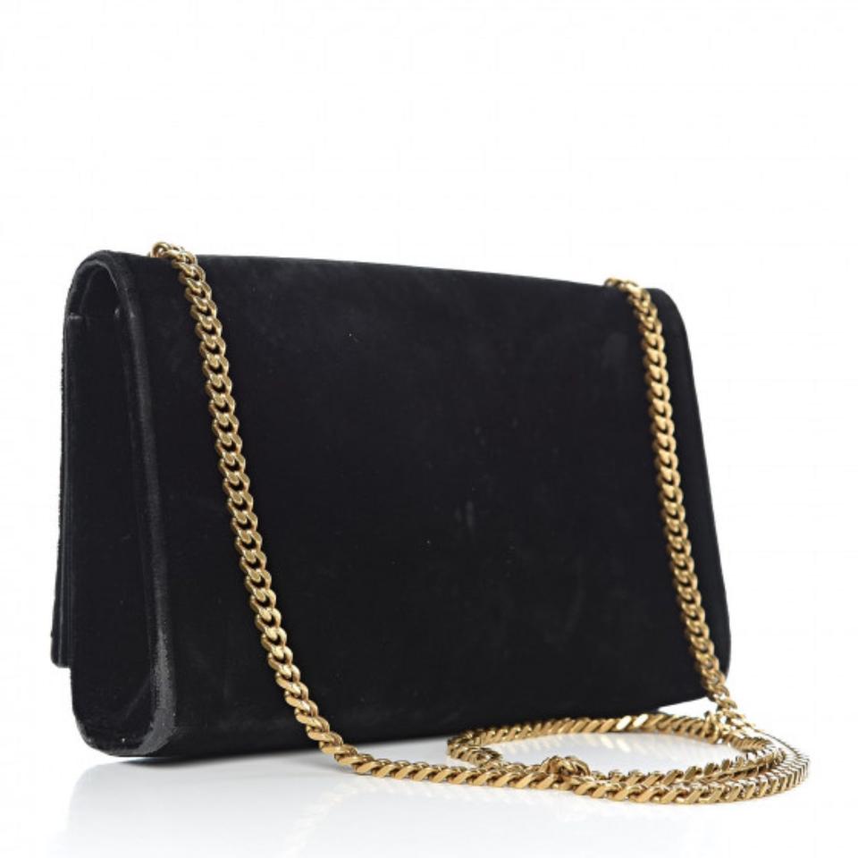 Saint Laurent Monogram Kate Medium Tassel Monogram Chain Black Velvet Cross Body Bag