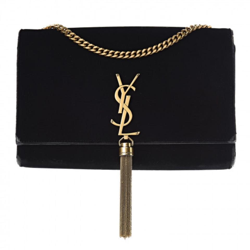 Saint Laurent Monogram Kate Medium Tassel Monogram Chain Black Velvet Cross Body Bag