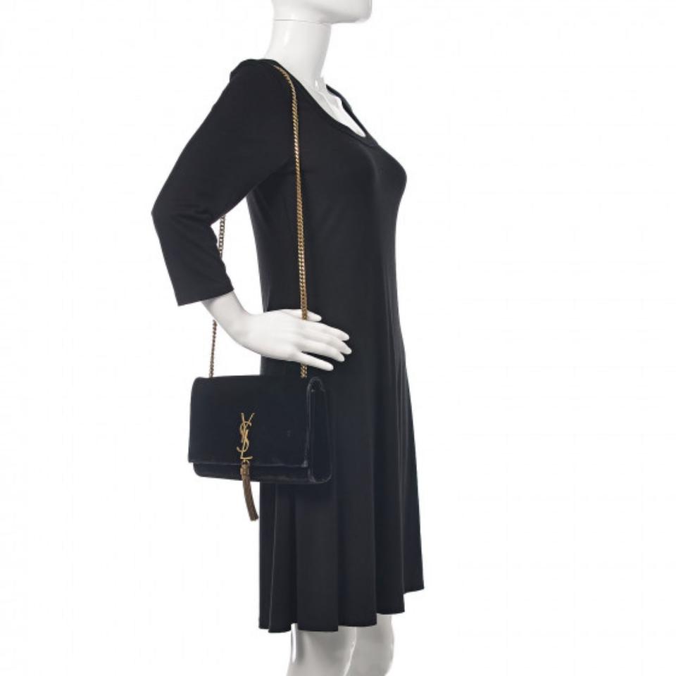 Saint Laurent Monogram Kate Medium Tassel Monogram Chain Black Velvet Cross Body Bag