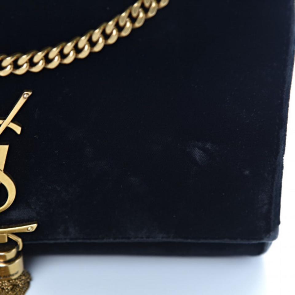 Saint Laurent Monogram Kate Medium Tassel Monogram Chain Black Velvet Cross Body Bag
