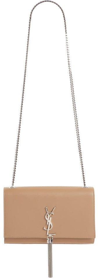 Saint Laurent Monogram Kate Medium Tassel Taupe Fonce Beige Leather Cross Body Bag