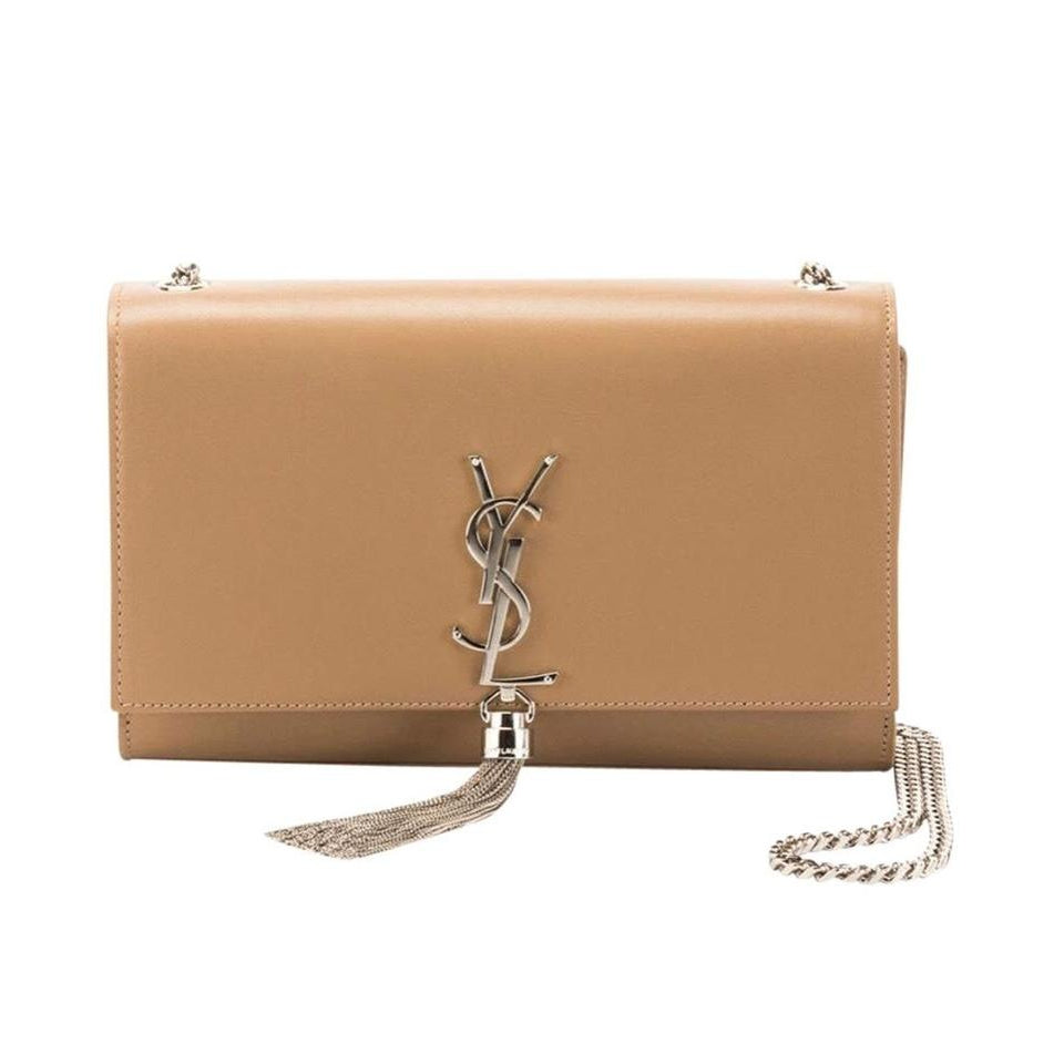 Saint Laurent Monogram Kate Medium Tassel Taupe Fonce Beige Leather Cross Body Bag