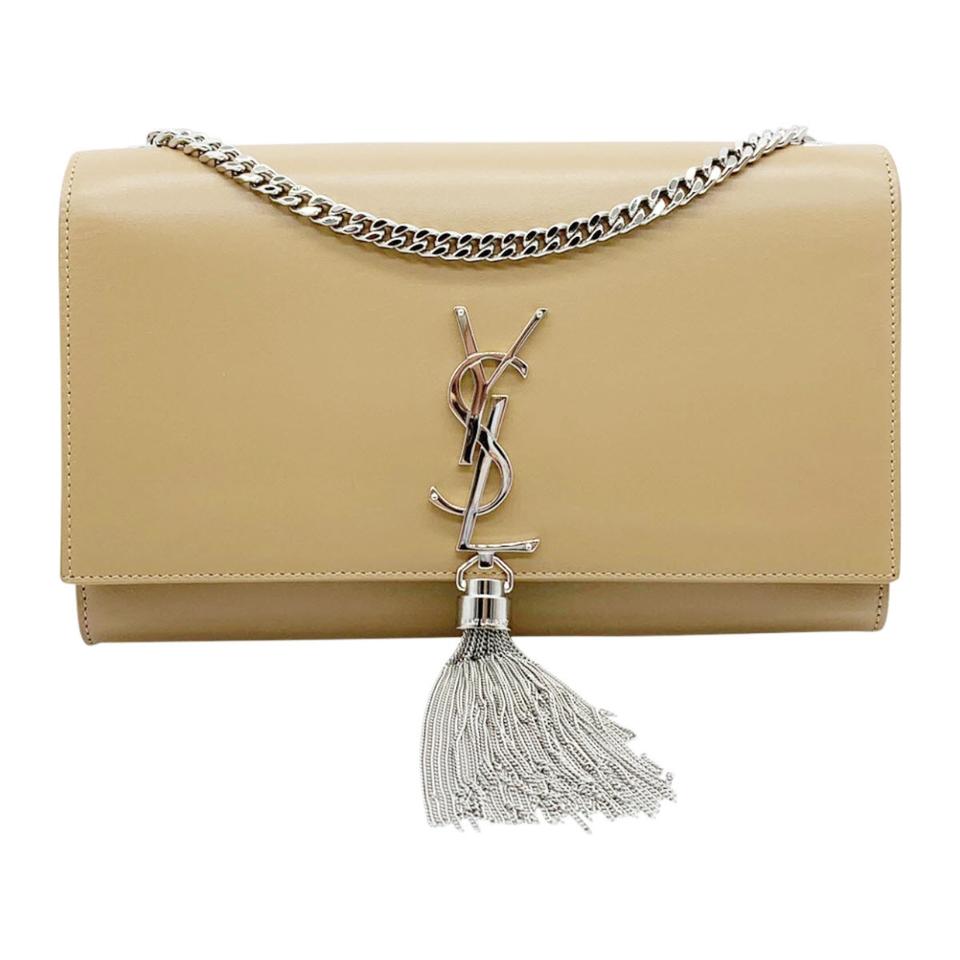 Saint Laurent Monogram Kate Medium Tassel Taupe Fonce Beige Leather Cross Body Bag