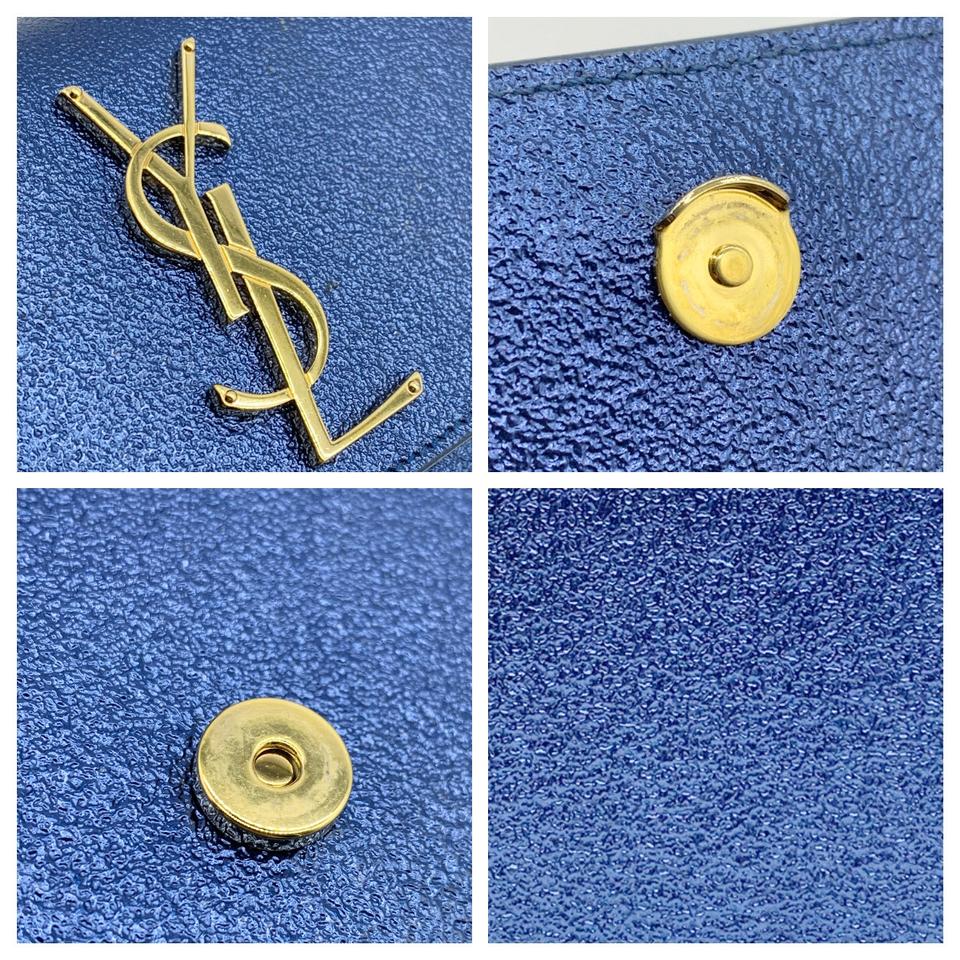 Saint Laurent Monogram Kate Metallic Textured Calfskin Small Classic Blue Leather Shoulder Bag