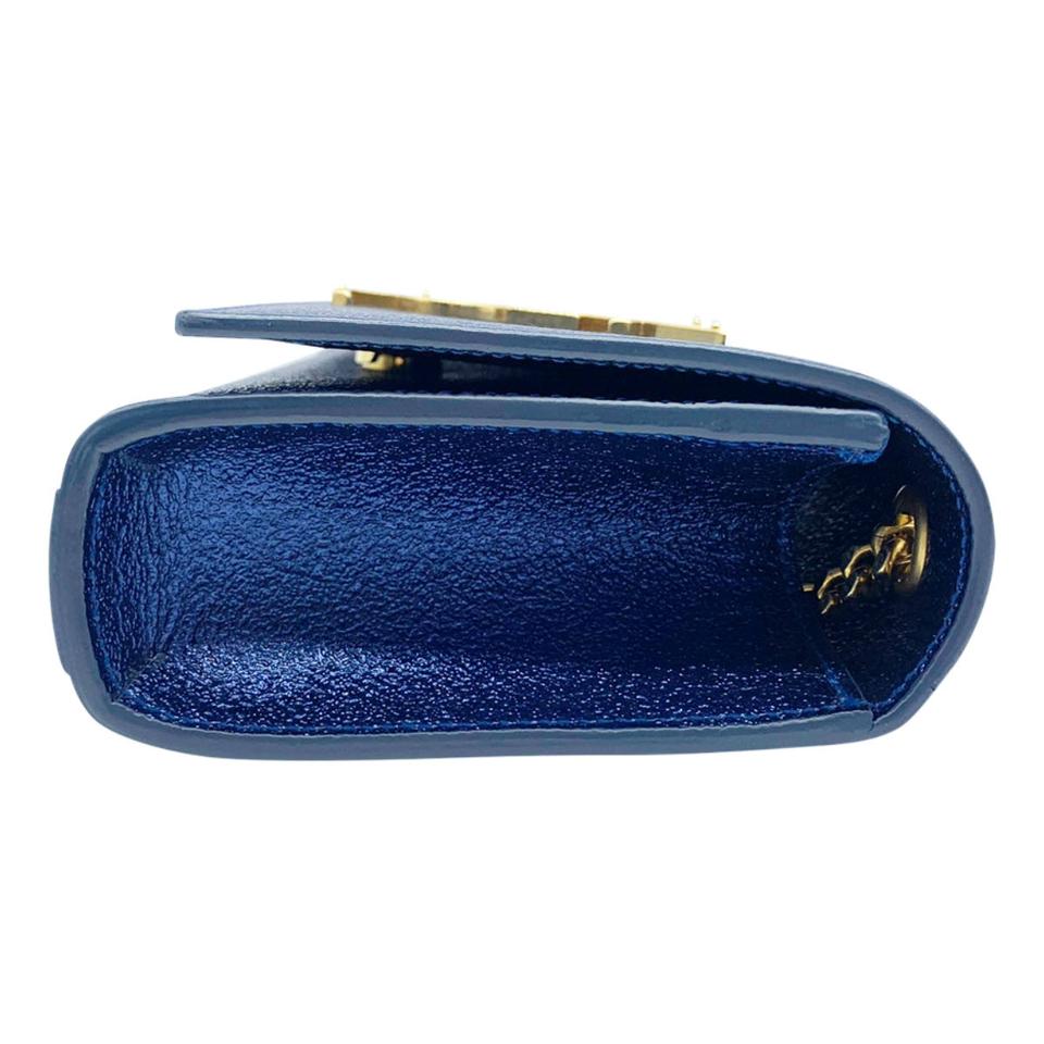 Saint Laurent Monogram Kate Metallic Textured Calfskin Small Classic Blue Leather Shoulder Bag