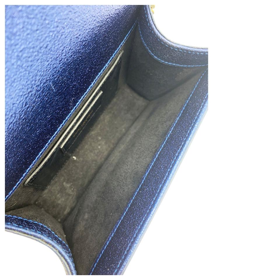 Saint Laurent Monogram Kate Metallic Textured Calfskin Small Classic Blue Leather Shoulder Bag
