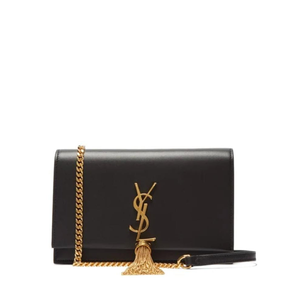 Saint Laurent Monogram Kate Tassel Monogram Black Leather Shoulder Bag