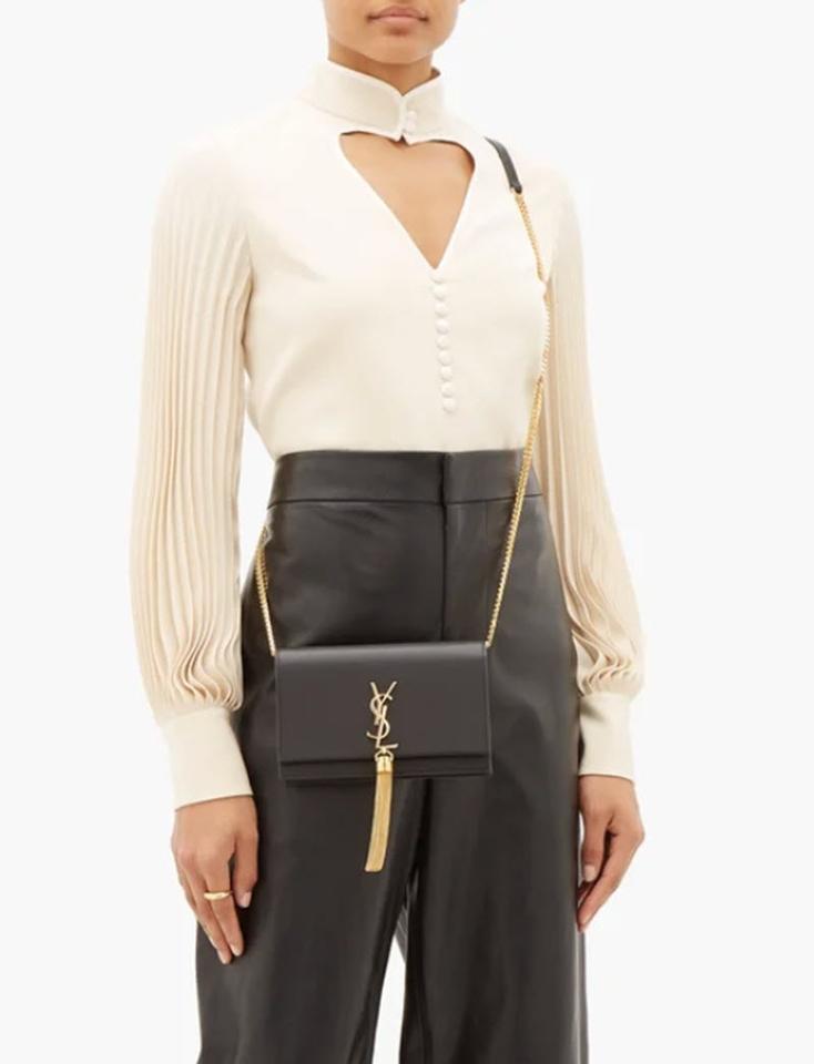 Saint Laurent Monogram Kate Tassel Monogram Black Leather Shoulder Bag