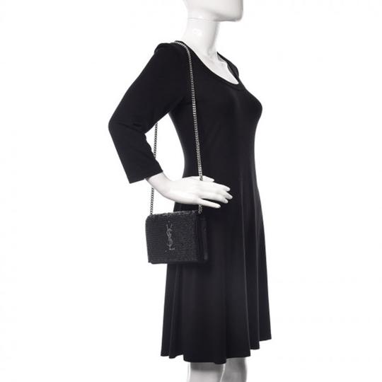 Saint Laurent Monogram Kate Chain Wallet Sequin Flip Monogram Black Satin Cross Body Bag