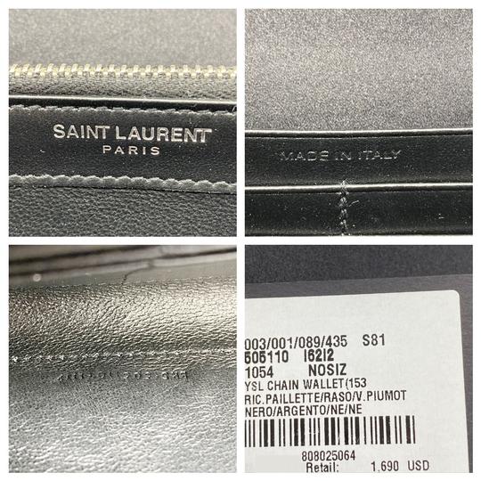 Saint Laurent Monogram Kate Chain Wallet Sequin Flip Monogram Black Satin Cross Body Bag