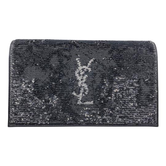 Saint Laurent Monogram Kate Chain Wallet Sequin Flip Monogram Black Satin Cross Body Bag