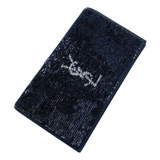 Saint Laurent Monogram Kate Chain Wallet Sequin Flip Monogram Black Satin Cross Body Bag