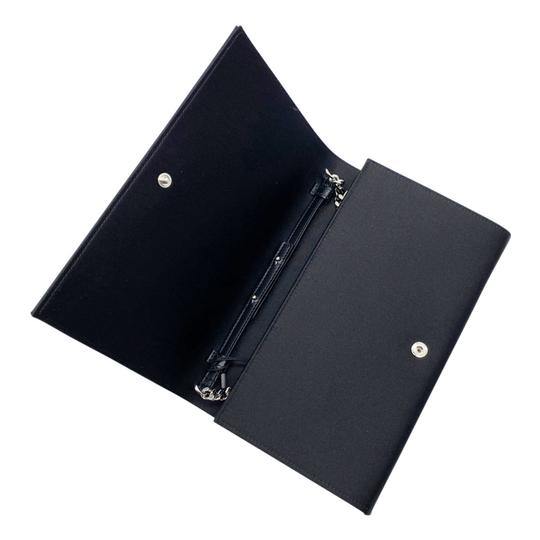 Saint Laurent Monogram Kate Chain Wallet Sequin Flip Monogram Black Satin Cross Body Bag