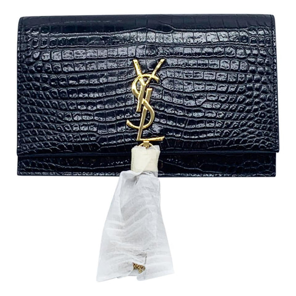 Saint Laurent Monogram Kate Wallet on Chain Crocodile Embossed Tassel ...
