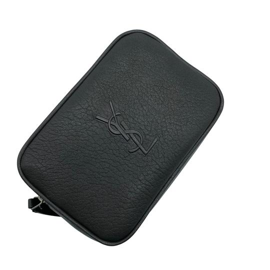 Saint Laurent Camera Belt Lou Ysl Embossed Monogram Grey Leather Cross Body Bag