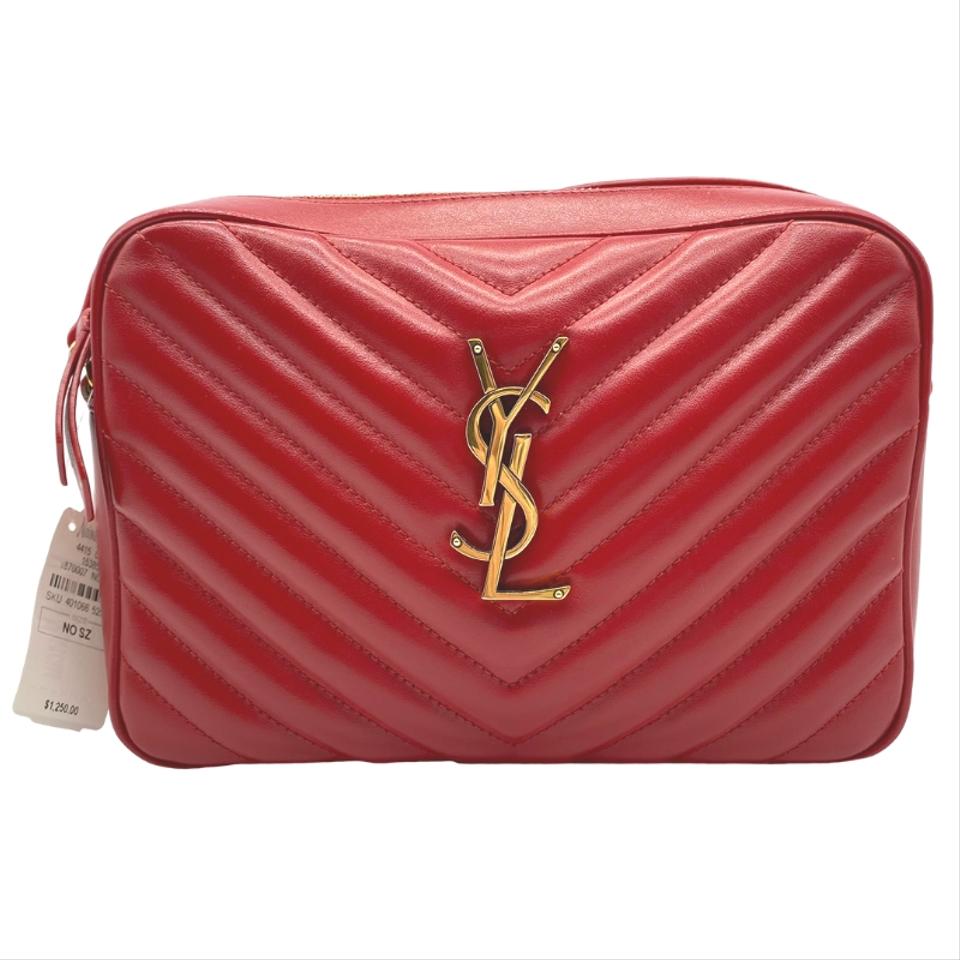 Saint Laurent Monogram Lou Camera Calfskin Matelasse Red Leather Shoulder Bag