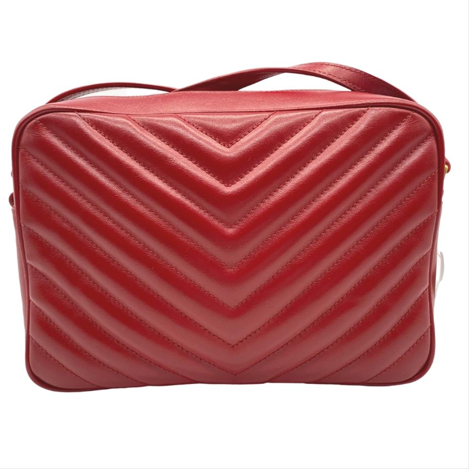 Saint Laurent Monogram Lou Camera Calfskin Matelasse Red Leather Shoulder Bag