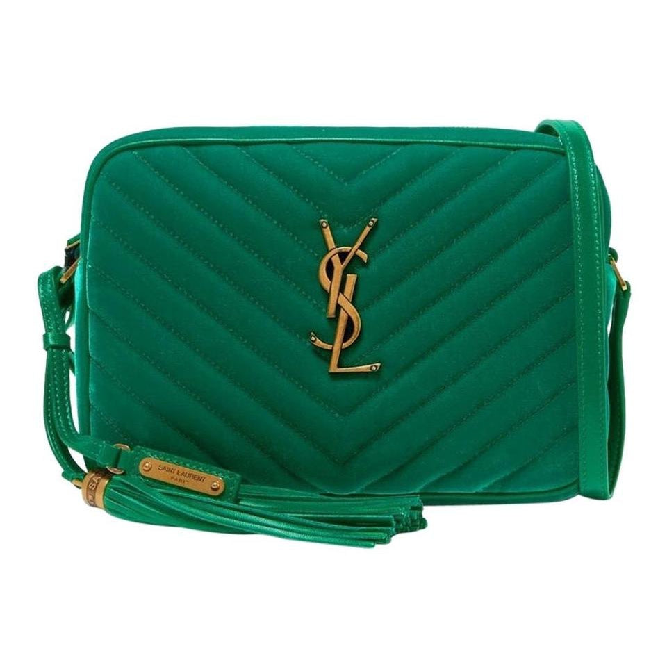 Saint Laurent Monogram Lou Camera Shoulder Quilted Green Velvet Cross Body Bag