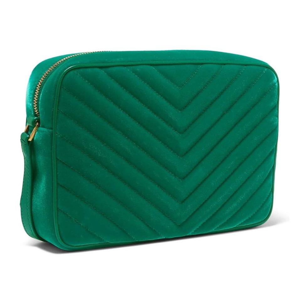 Saint Laurent Monogram Lou Camera Shoulder Quilted Green Velvet Cross Body Bag