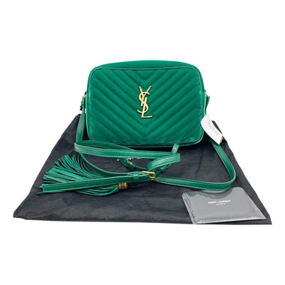 Saint Laurent Monogram Lou Camera Shoulder Quilted Green Velvet Cross Body Bag