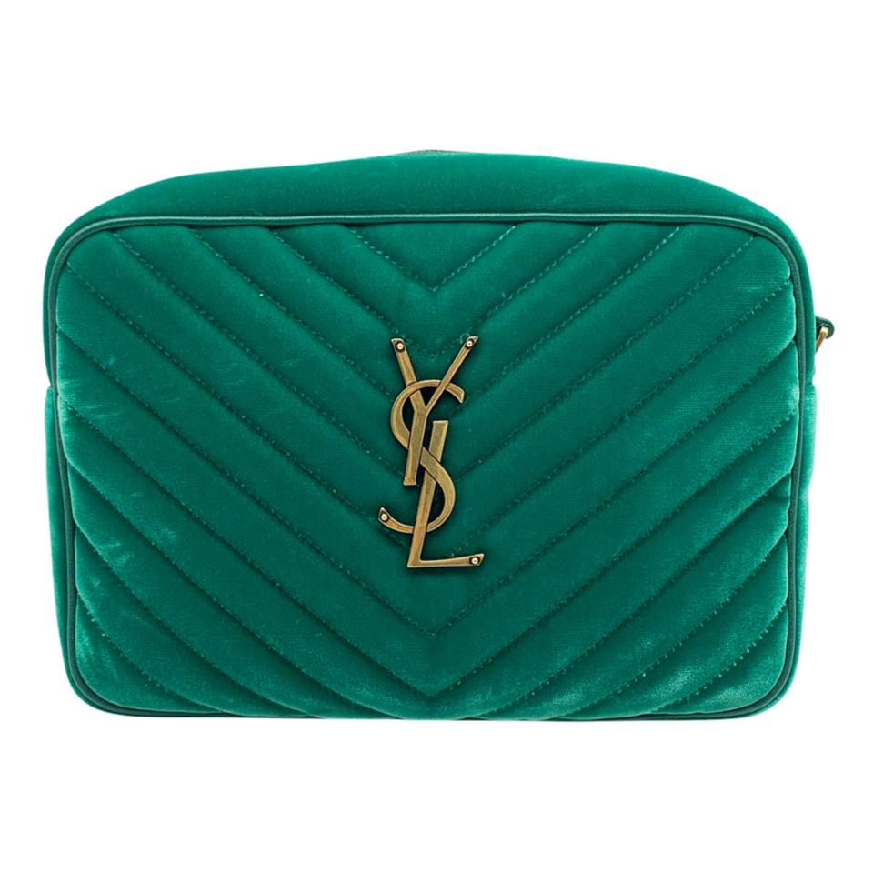 Saint Laurent Monogram Lou Camera Shoulder Quilted Green Velvet Cross Body Bag