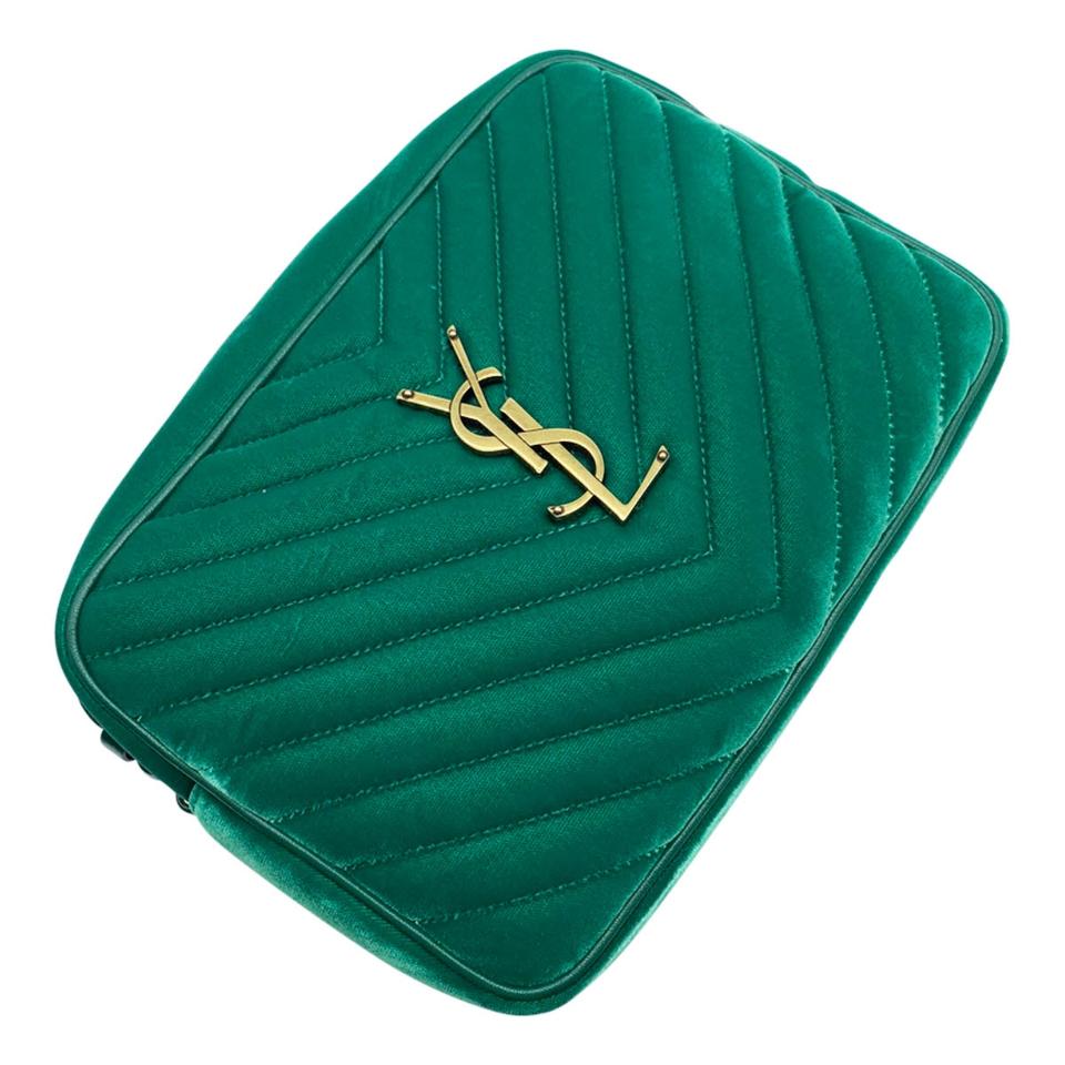 Saint Laurent Monogram Lou Camera Shoulder Quilted Green Velvet Cross Body Bag