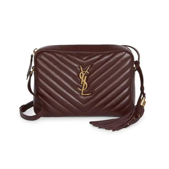 Saint Laurent Monogram Lou Women's Burgundy Camera Red Leather Cross Body Bag