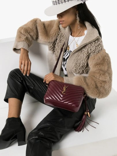 Saint Laurent Monogram Lou Women's Burgundy Camera Red Leather Cross Body Bag