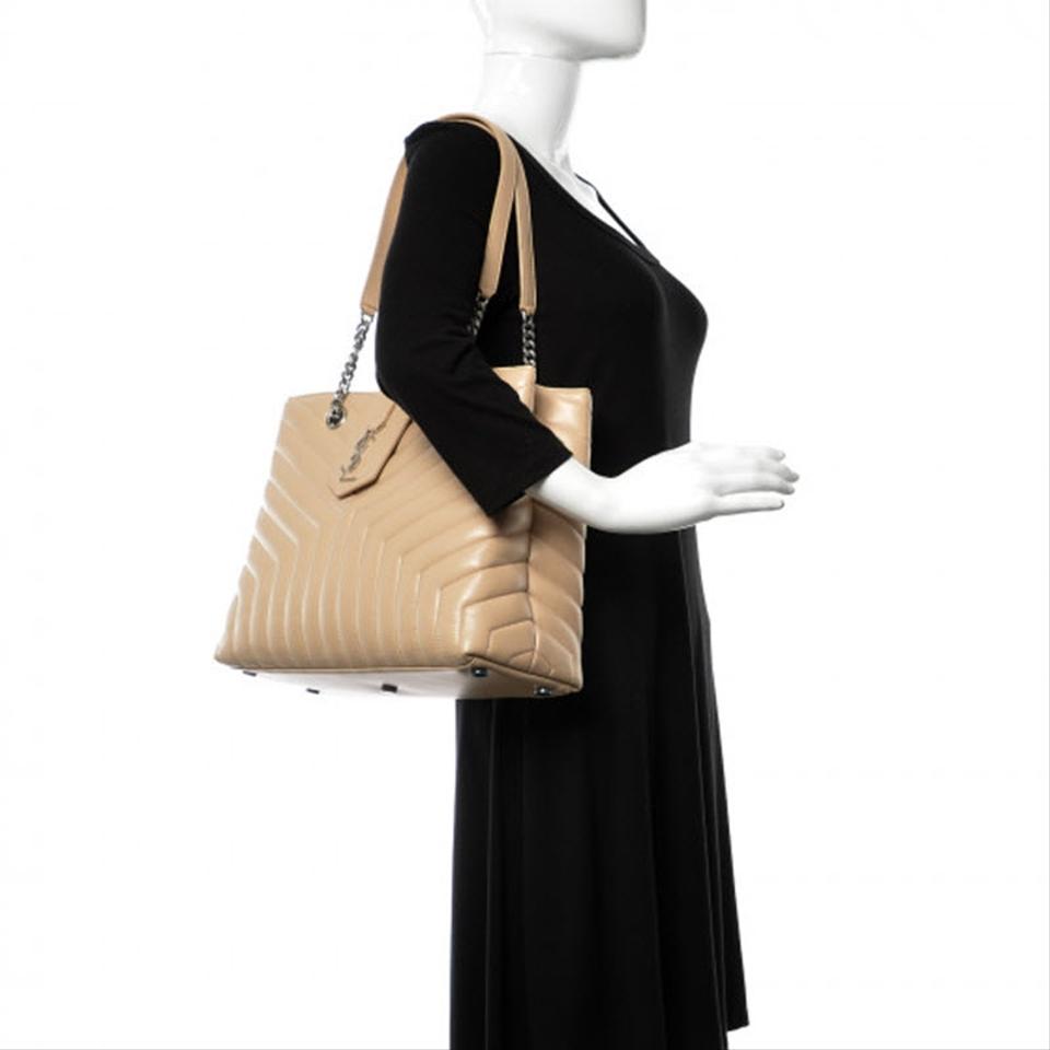 Saint Laurent Monogram Loulou Calfskin Matelasse Large Monogram Shopper Nude Powder Beige Leather Tote
