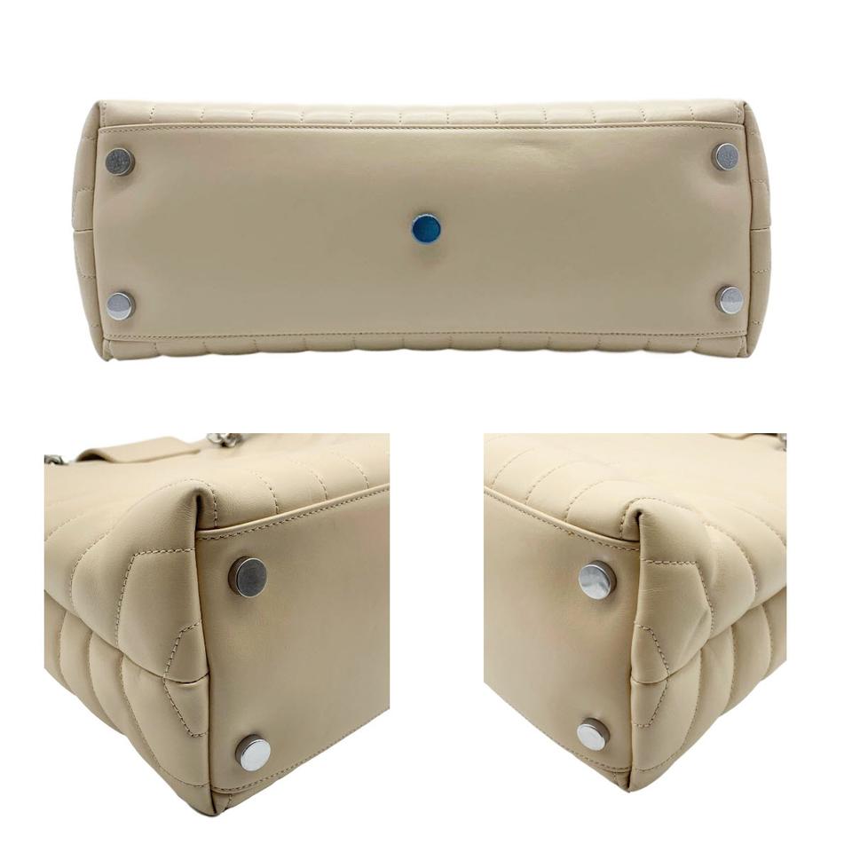 Saint Laurent Monogram Loulou Calfskin Matelasse Large Monogram Shopper Nude Powder Beige Leather Tote