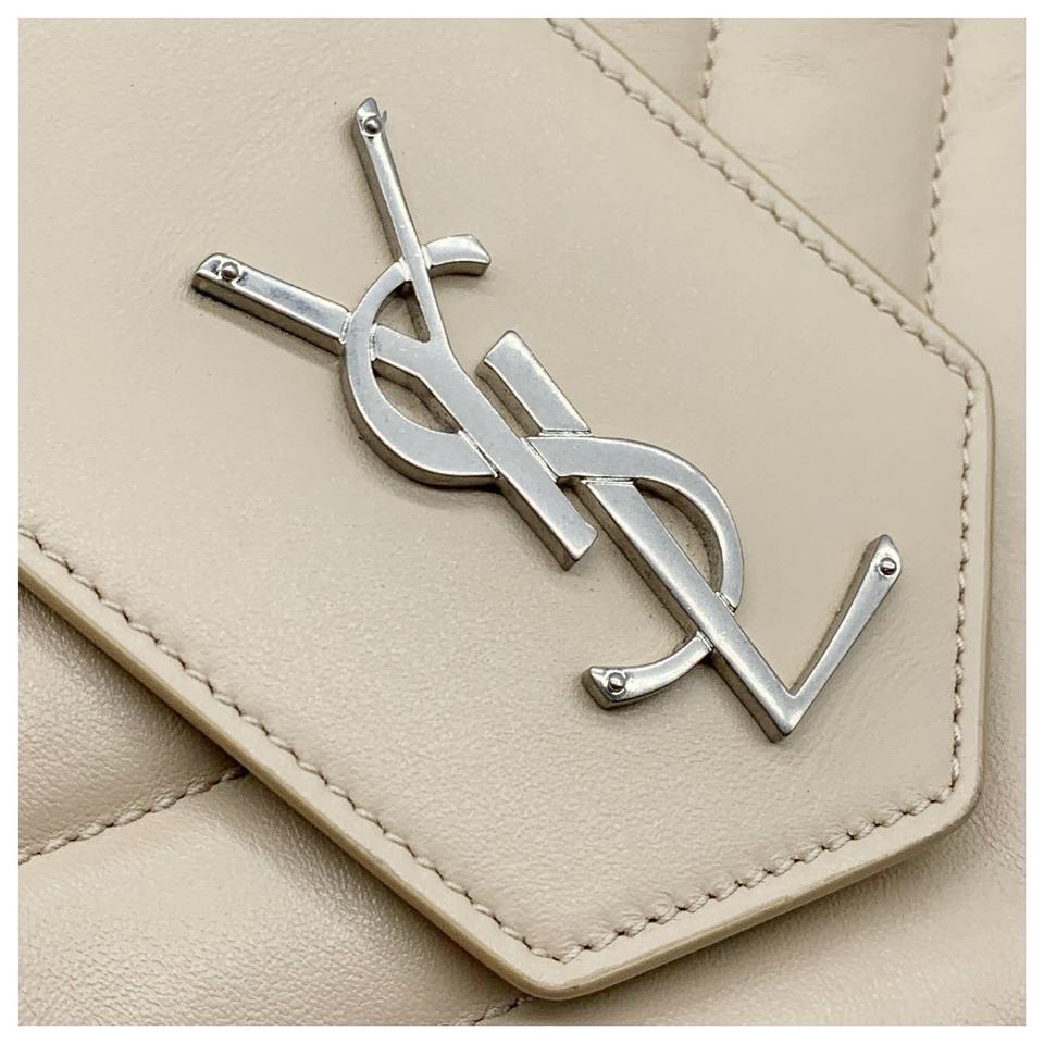 Saint Laurent Monogram Loulou Calfskin Matelasse Large Monogram Shopper Nude Powder Beige Leather Tote
