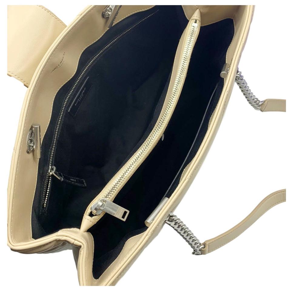 Saint Laurent Monogram Loulou Calfskin Matelasse Large Monogram Shopper Nude Powder Beige Leather Tote