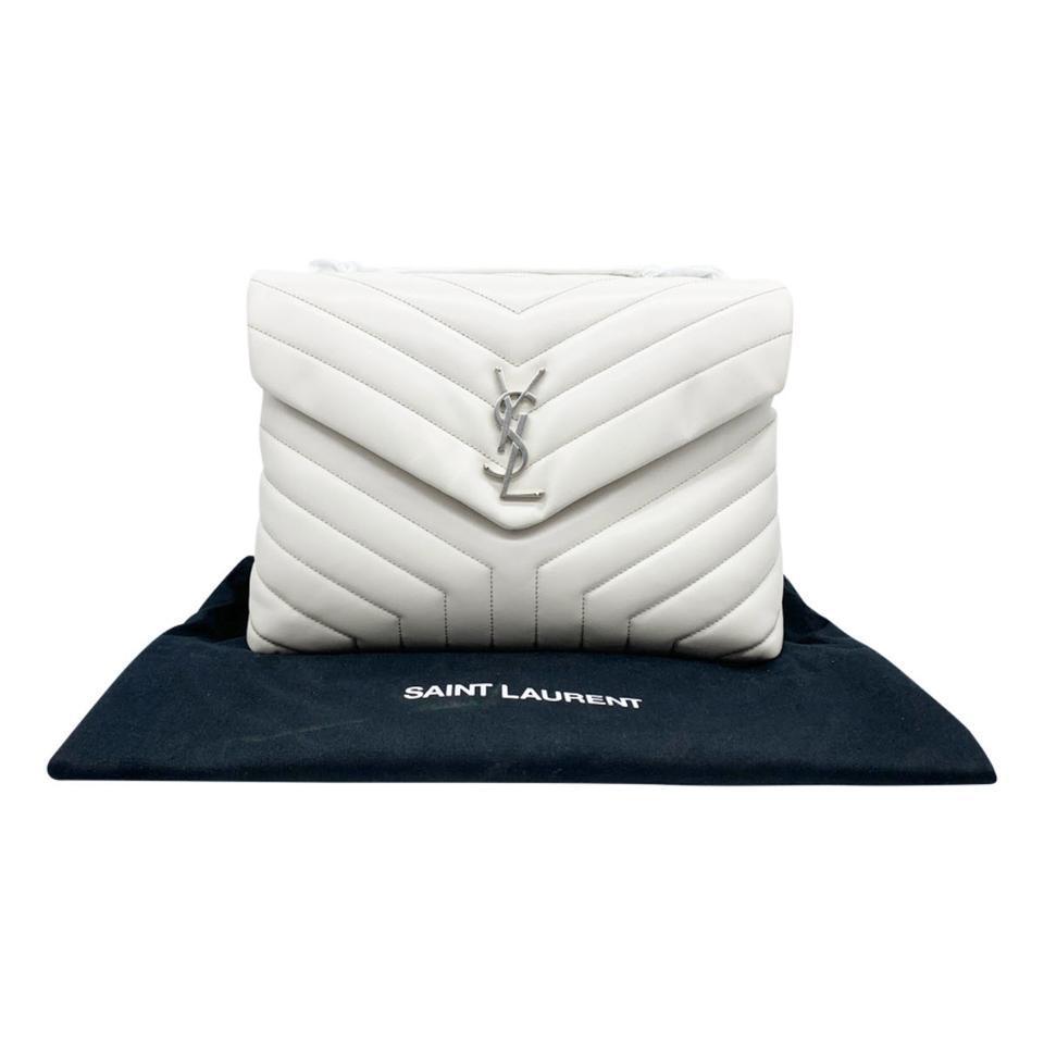 Saint Laurent Monogram Loulou Calfskin Matelasse Medium Monogram Chain Satchel White Leather Shoulder Bag