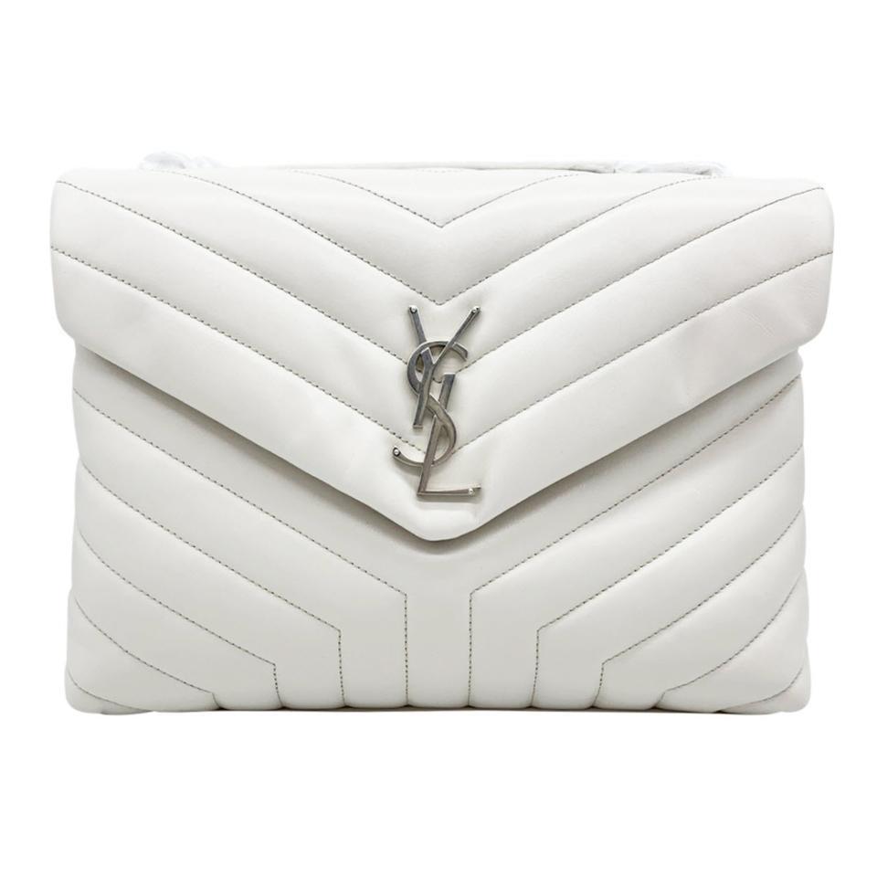 Saint Laurent Monogram Loulou Calfskin Matelasse Medium Monogram Chain Satchel White Leather Shoulder Bag