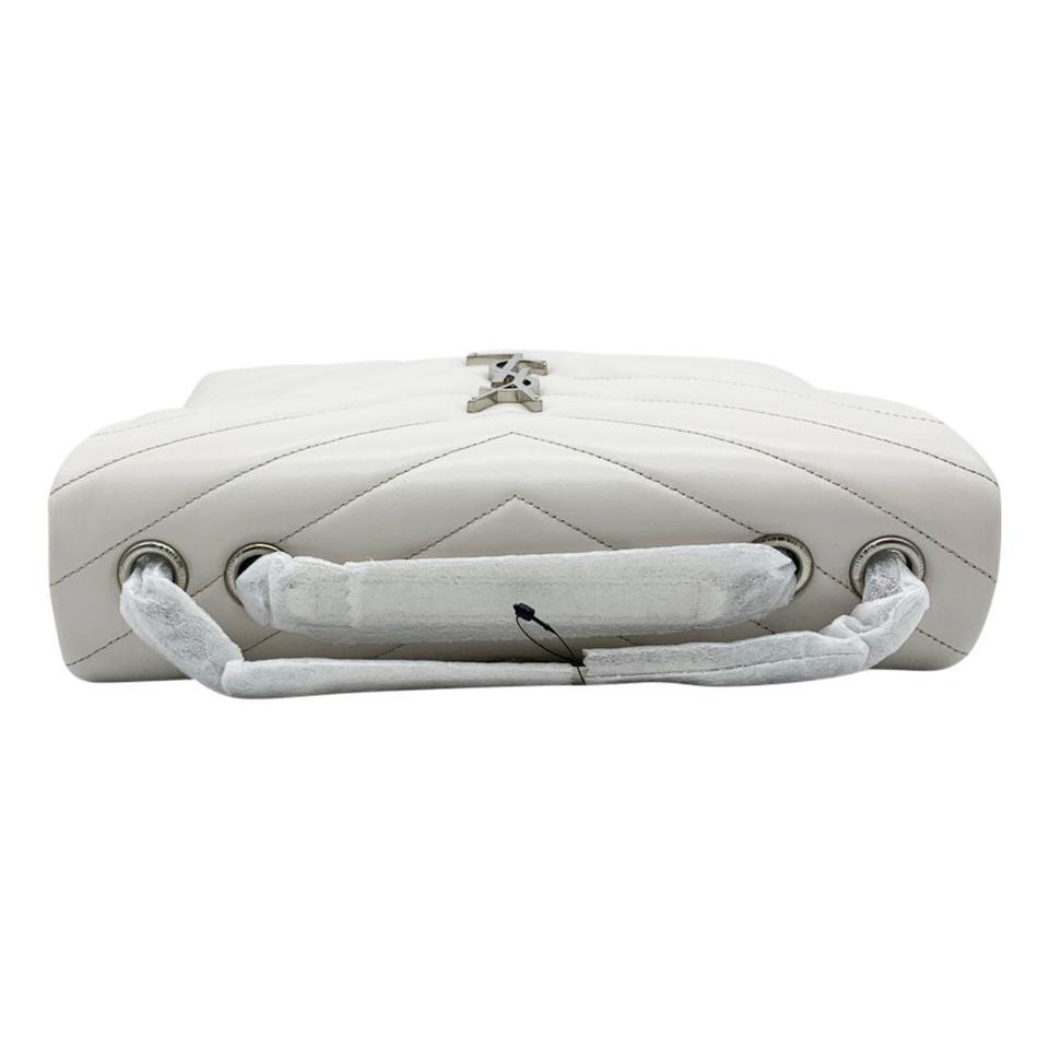 Saint Laurent Monogram Loulou Calfskin Matelasse Medium Monogram Chain Satchel White Leather Shoulder Bag