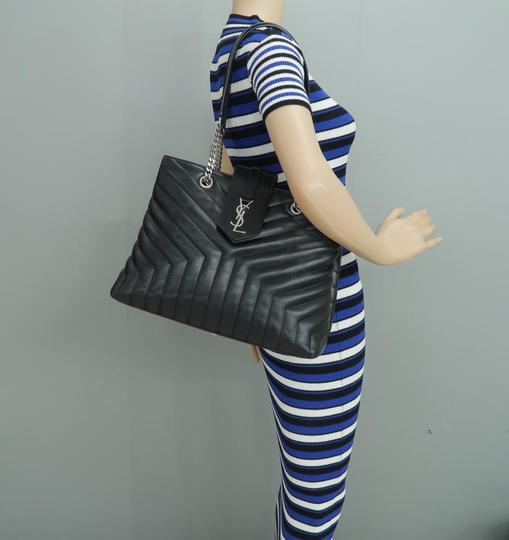 Saint Laurent Monogram Loulou Calfskin Y Quilted Monogram Large Shopper Black Leather Tote