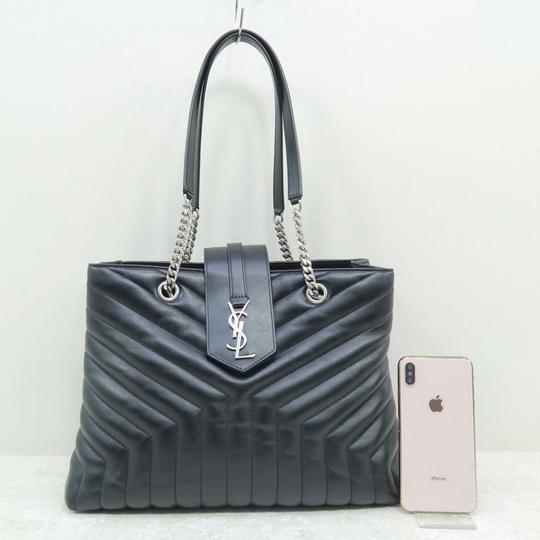 Saint Laurent Monogram Loulou Calfskin Y Quilted Monogram Large Shopper Black Leather Tote