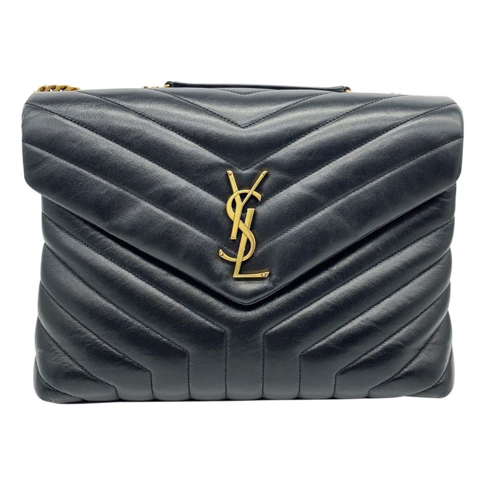 Saint Laurent Monogram Loulou Matelasse Medium Monogram Chain Satchel Black Calfskin Leather Shoulder Bag