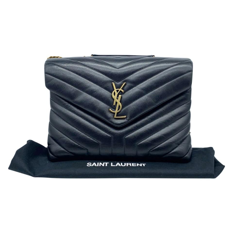 Saint Laurent Monogram Loulou Matelasse Medium Monogram Chain Satchel Black Calfskin Leather Shoulder Bag