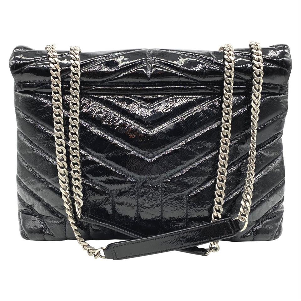 Saint Laurent Monogram Loulou Medium Black Patent Leather Shoulder Bag