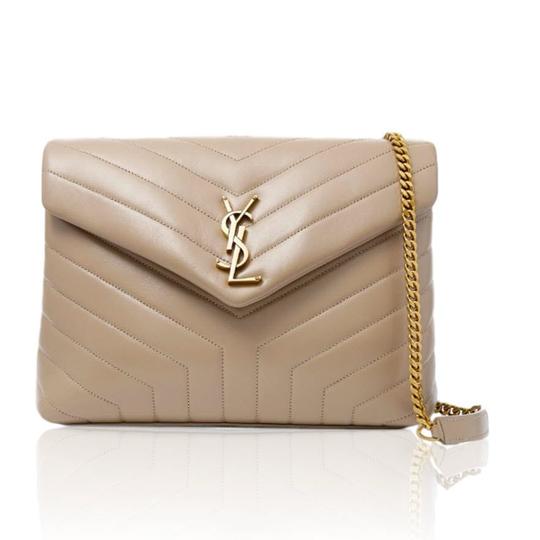 Saint Laurent Monogram Loulou Medium Monogram Dusty Grey Beige Leather Shoulder Bag