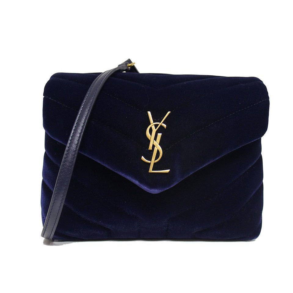 Saint Laurent Monogram Loulou New Toy Matelassé  Blue Velvet Cross Body Bag