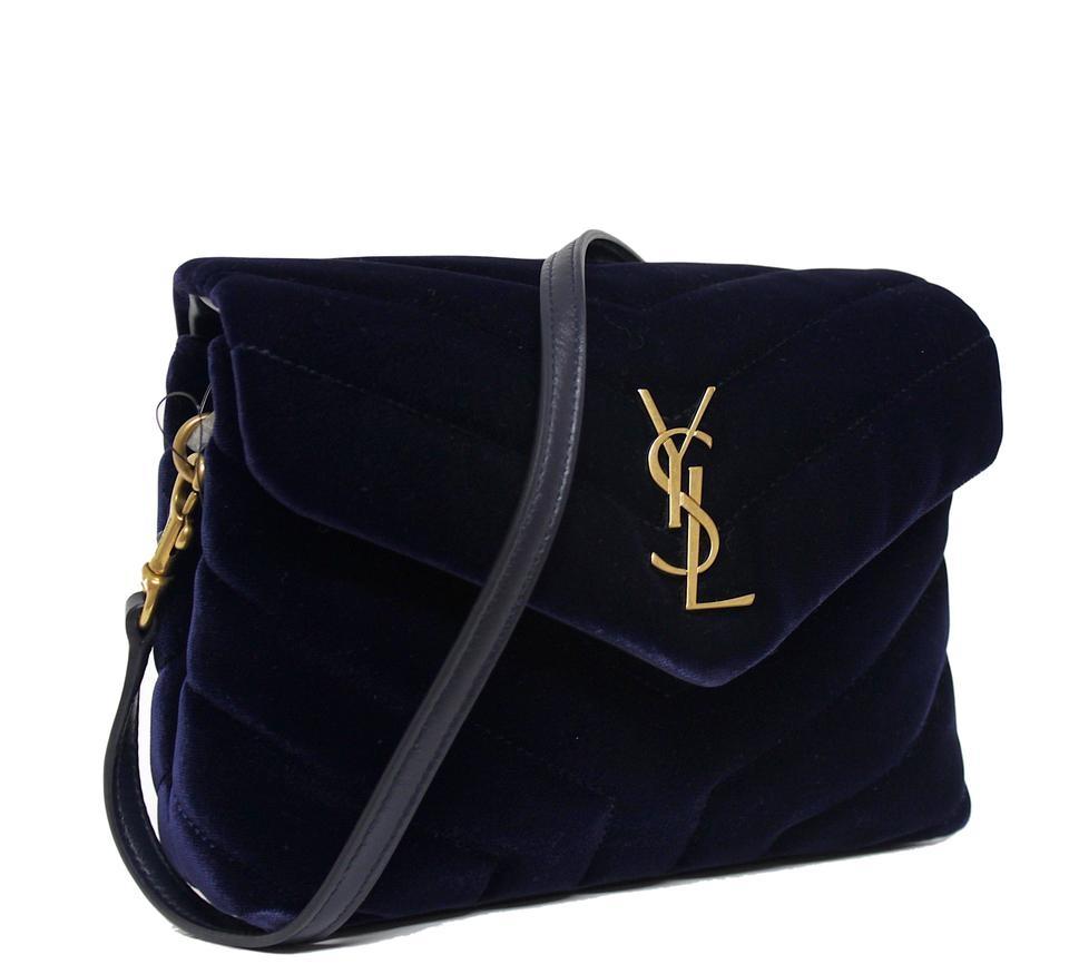 Saint Laurent Monogram Loulou New Toy Matelassé  Blue Velvet Cross Body Bag