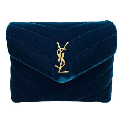 Saint Laurent Monogram Loulou New Toy Matelassé  Blue Velvet Cross Body Bag