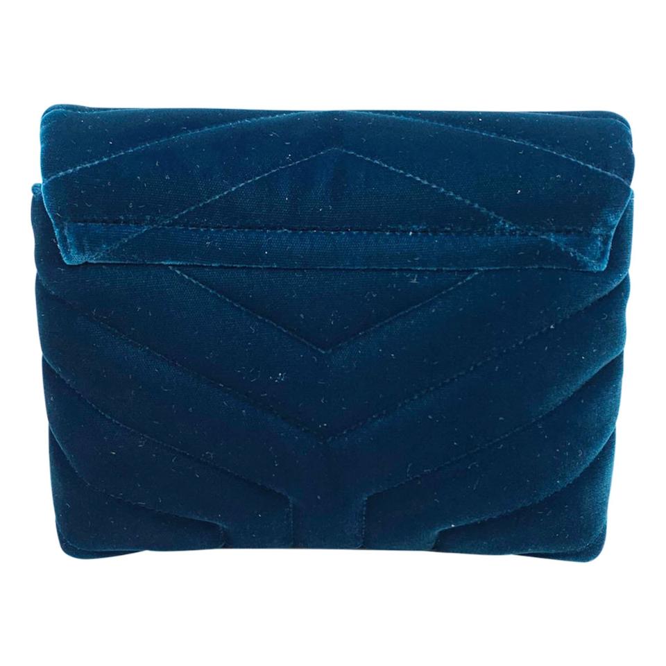 Saint Laurent Monogram Loulou New Toy Matelassé  Blue Velvet Cross Body Bag