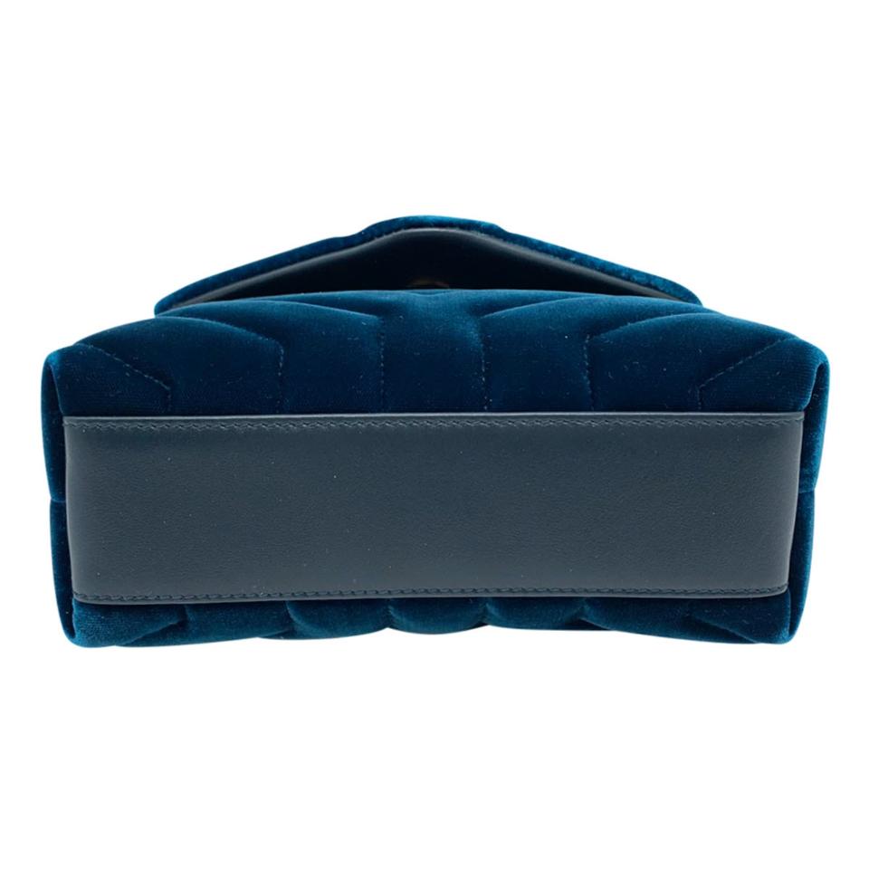 Saint Laurent Monogram Loulou New Toy Matelassé  Blue Velvet Cross Body Bag